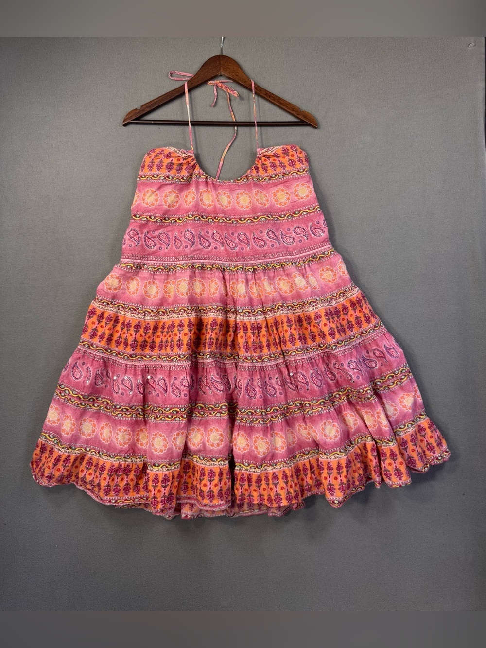Vintage Y2K ANGIE Pink and Orange Floral Halter Babydoll Dress, Size Small / Med